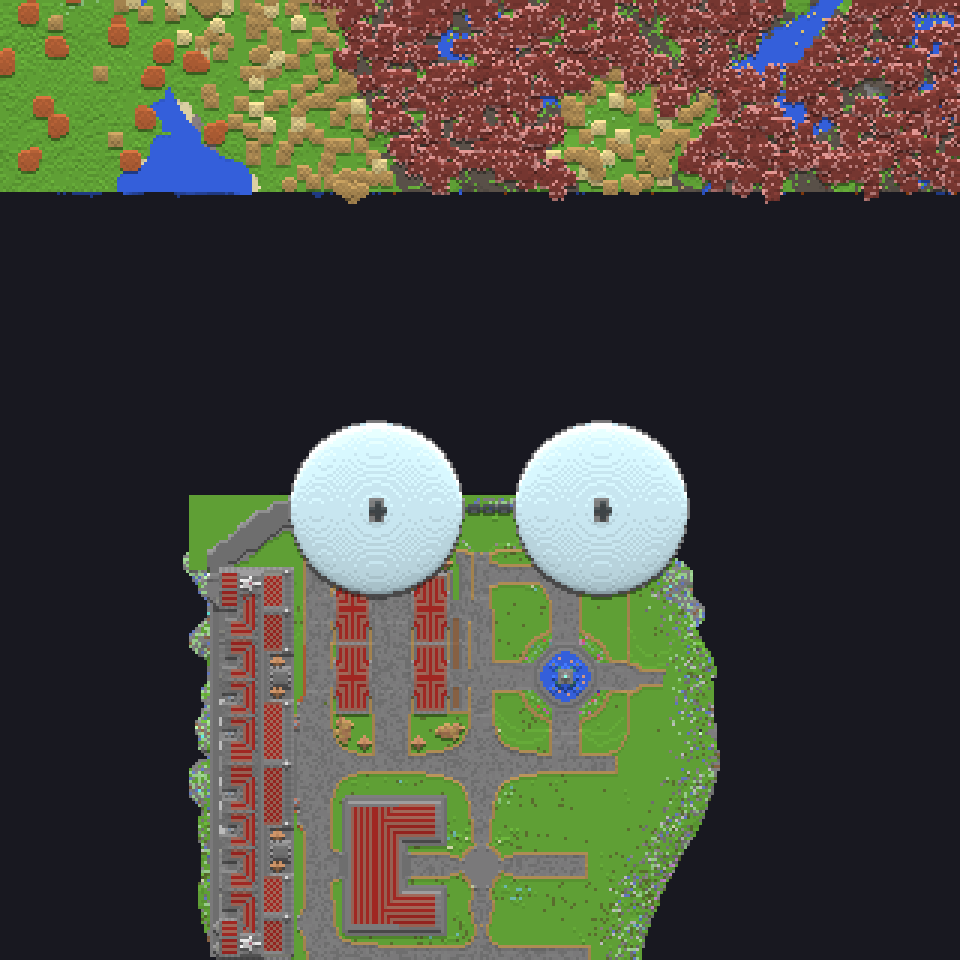 Top-down view of the Skyblock spawn town